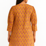 Handmade Block Print Cotton Top – Mustard Yellow Boho Blouse with Puff Sleeves & Tie Neck