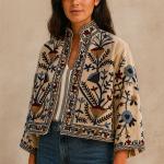 Suzani Indian Embroidery Jacket Boho Vintage Style Ethnic Festival Wear Handcrafted Outerwear