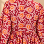 Floral Print Maxi Dress for Women – Boho A-Line Dress with 3/4 Puff Sleeves and Tie-Up Neck