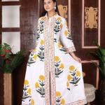 Hand Block Printed Dress, Yellow Colour Floral Print Dress, Indian Cotton Dress, Summer Women Dress, Long Women Dress, Gift For Her
