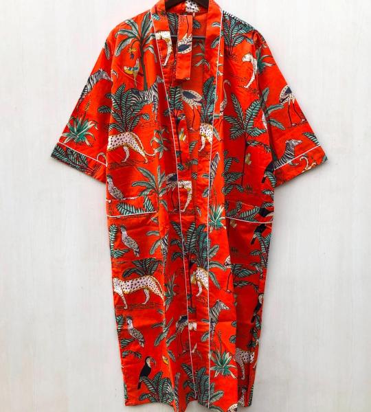 Jungle print Kimono, Handmade Kimono Robe, Indian Soft Cotton Kimono, Japanese Kimono, Long Dressing Gown, Women's Clothing