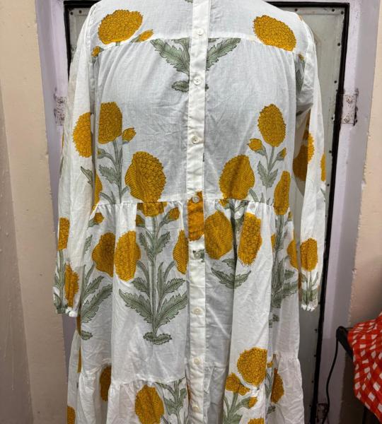 Hand Block Print Cotton Maxi Dress: Bohemian Floral Tiered Resort Wear