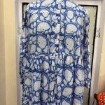 Hand Block Printed Cotton Maxi Dress – Blue Floral Long Dress with Pockets, Button Down Tiered Dress, Boho Summer Dress