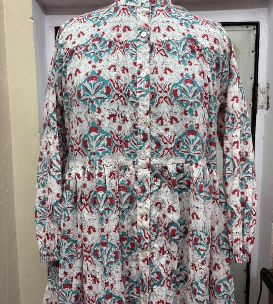 Hand Block Print Cotton Maxi Dress: Bohemian Floral Tiered Resort Wear