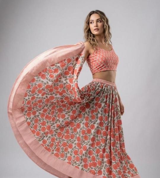 Hand Block Print Cotton Maxi Skirt for Women – Floral Boho Long Skirt with Elastic Waist, Summer Cottagecore Skirt