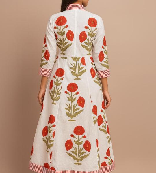Hand Block Printed Cotton Dress, Lining Floral printed Dress, Handmade Dress, Wedding Long Dress For Women