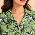 Women’s Green Printed Pajama Set | Full Sleeve Button-Down Night Suit