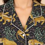 Women's Leopard Print Pajama Set – Black and Gold Button-Down Long Sleeve Sleepwear