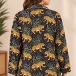 Women's Leopard Print Pajama Set – Black and Gold Button-Down Long Sleeve Sleepwear