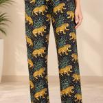 Women's Leopard Print Pajama Set – Black and Gold Button-Down Long Sleeve Sleepwear
