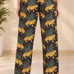 Women's Leopard Print Pajama Set – Black and Gold Button-Down Long Sleeve Sleepwear