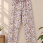 Floral Print Pajama Set for Women – Pink & Blue Button-Down Sleepwear with Matching Pants
