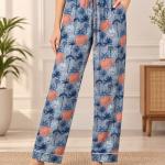 Elephant Print Pajama Set for Women – Blue Botanical Button-Down Sleepwear Shirt